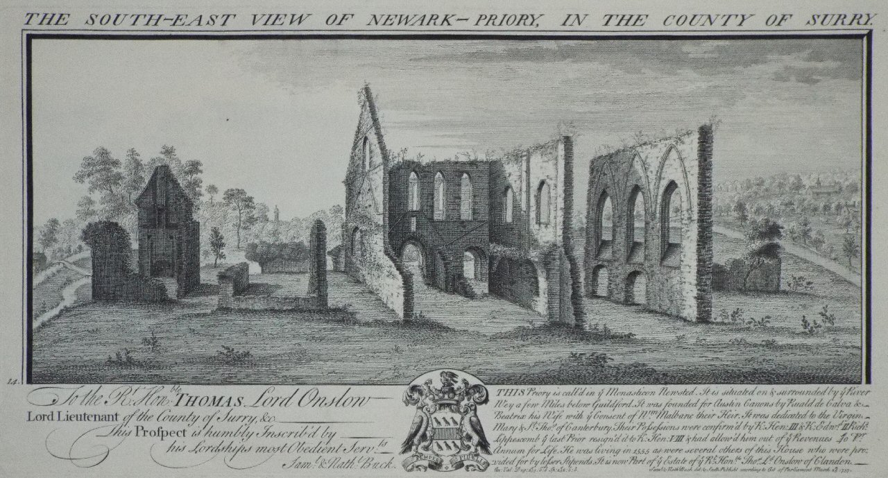 Print - The South-East View of Newark-Priory, in the County of Surry. - Buck